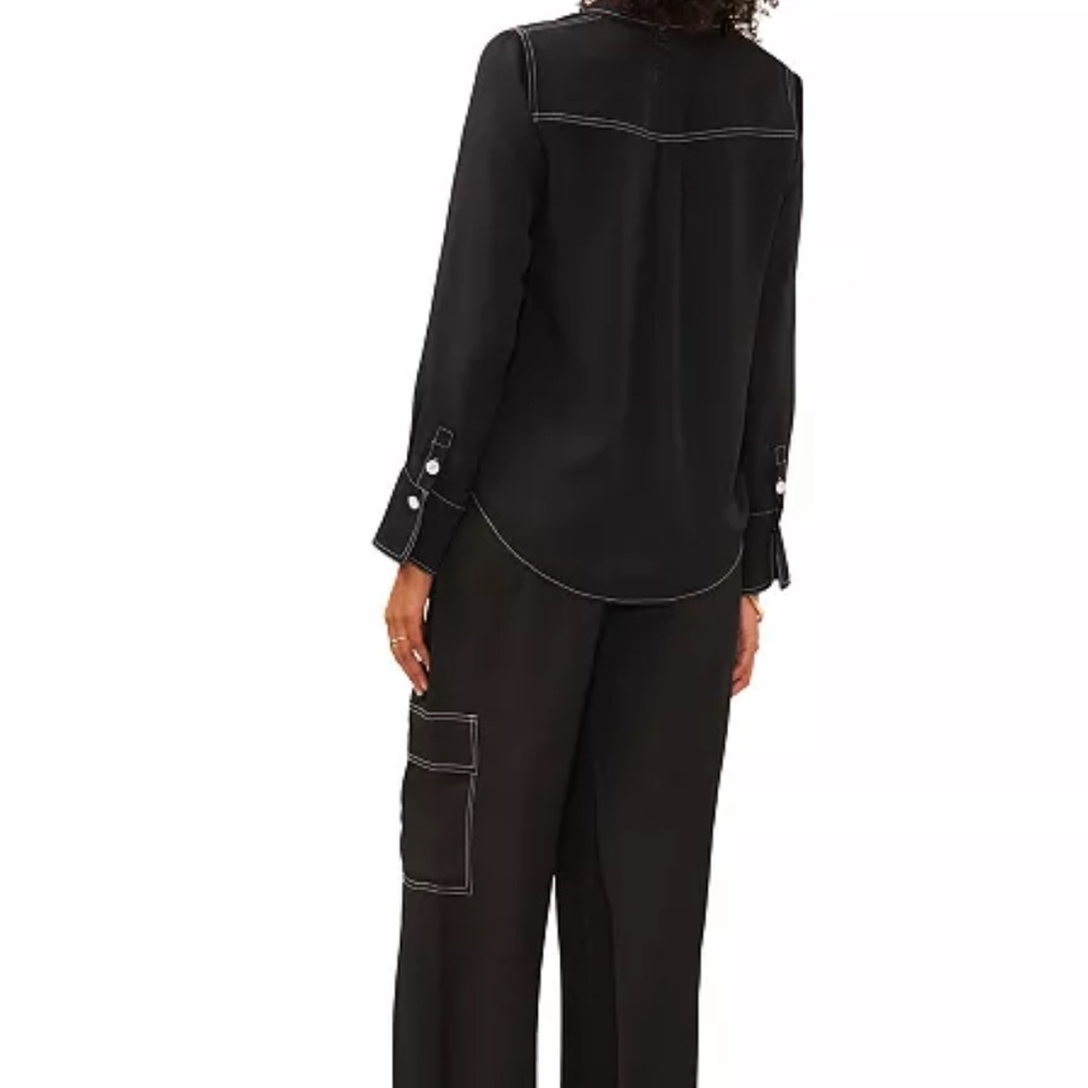 Vince Camuto Women's Contrast Stitch Button Front Collared Top black size S - Picture 2 of 7